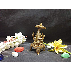 Brass Ganesha Sitting With Umbrella Idol KBH01418