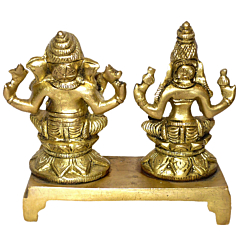 Brass Ganesha & Laxmi Sitting on Bajath Idol KBH01426