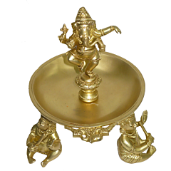 Brass Ganesha Divi with Musical Boy Statue KBH02597