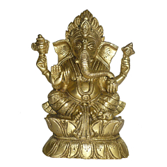 Brass Ganesha Sitting on Kamal Mid Idol KBH02614