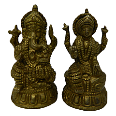 Brass Ganesha Laxmi Sitting Pair Small Idol KBH02695