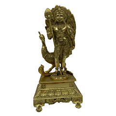 Brass Big Peacock with Kartikey Standing Idol KBH02836
