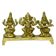 Brass Ganesha Laxmi Saraswati Sitting Trio Idol KBH03520