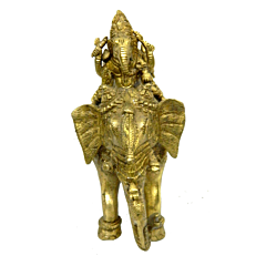 Brass Ganesh with Riddhi Siddhi Sitting on Elephant Idol KBH03972