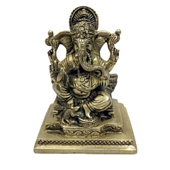 Brass Lord Ganesh on Bajath Sitting Black Finish Collectible Statue Idol KBH04774