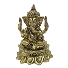 Brass Ganesh Sitting with Kamla Collectible Statue Idol KBH04804