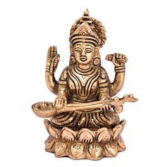 Brass Saraswati Maa Sitting on Kamal Statue Idol KBH04994