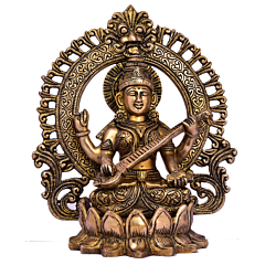 Brass Kaman Sitting on Kamal with Saraswati Maa Statue Idol KBH05022