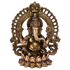 Brass Kaman Sitting on Kamal with Lord Ganesha Statue Idol KBH05024