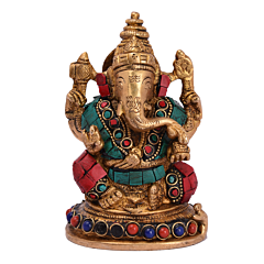 Brass Stone Work Sitting Ganesh Small Statue Idol KBH05051