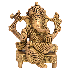 Brass Ganesh Sitting on Bajath Idol KBH05307