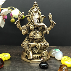 Brass Ganesh Sitting on Bajath KBH05582