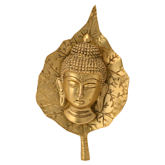 Brass Buddha Face on Leaf Wall Hanging KBH06238
