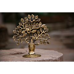 Brass Tree with Buddha Face Small Round Base Sculpture KBH06648