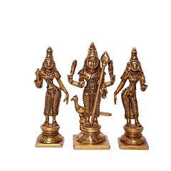 Brass Kartikeya with Wives Valli & Devasena KBH06805