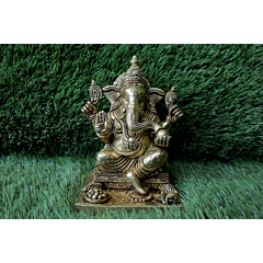Brass Ganesha Sitting on Bajath Mid Idol KBH07296