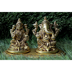 Brass Ganesha Laxmi Sitting on Bajath Idol KBH07299