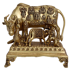 Brass Big Cow Calf Peacock Krishna Lalo Showpiece BH07323