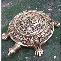 Brass Tortoise with Ganesh Carving Kachua Idol KBH07386