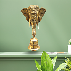 Handcrafted Brass Elephant Face Bell Hanging for Home Temple & Wall Decor 15inch  KBH08093
