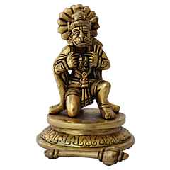 Brass Small Hanuman Sitting on Round Base Idol KBH08218