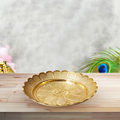 Brass Dish Handcrafted Pure Brass Plate for Puja & Home Decor KBH08838