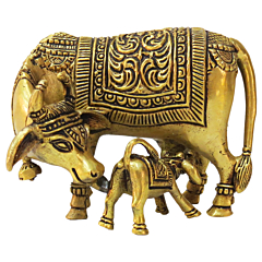 Brass Cow with Calf Statue KBH09206