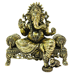 Brass Ganesha Sitting On Sofa 4 Inch KBH09275