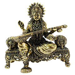 Brass Sarasvati Sitting On Sofa 4 Inch KBH09277
