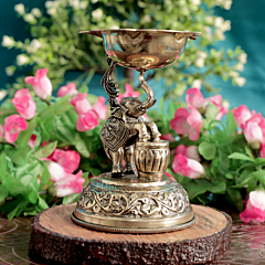 Brass Elephant Deepak | Decorative Brass Oil Lamp with Elephant Design for Pooja BH09373