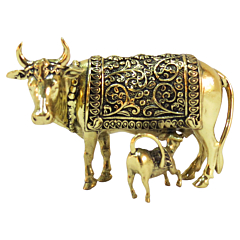 Brass Cow & Calf Figurine  2 Inch KBH09559