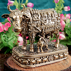 Brass Cow with Calf Statue for Home Temple & Vastu BH11347