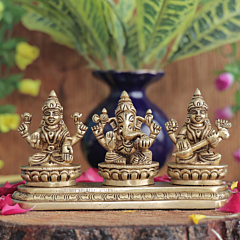Brass Ganesha-Lakshmi-Saraswati Height 3 Inch KBH11748