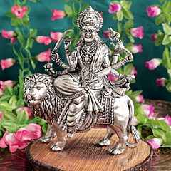 Decorative Silver Ambe Maa Statue for Pooja Room & Spiritual Decor BH12080