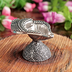 Shankh Shape Silver Finish Oil Lamp for Pooja BH12083