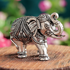 Decorative Silver Finish Elephant Idol for Home Decor, Office Table, Vastu & Good Luck Symbol BH12084