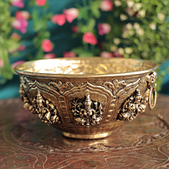 Brass Bowl with Ashta Lakshmi Design for Home Decor & Puja BH12398