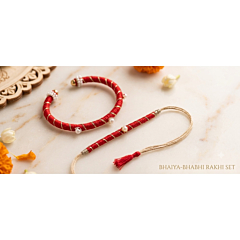 Handcrafted Bhai-Bhabhi Rakhi Set with Pearl & Thread Work