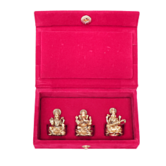 Brass Ganesh Lakshmi Saraswati Idol Set with Velvet Box BHB09985