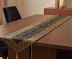 Handmade Silk Table Runner 14 x 72 Inches Aari Zari Embroidery Traditional Dining Table Runner Floral Embroidered Home Decor Varanasi Handcrafted Colovila - Black Colour
