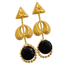 18K Gold Plated Brass Leaf Drop Earrings with Monalisa Stone