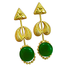 18K Gold Plated Brass Leaf Drop Earrings with Monalisa Stone-Green