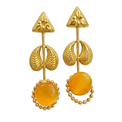 18K Gold Plated Brass Leaf Drop Earrings with Monalisa Stone-Orange