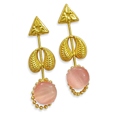 18K Gold Plated Brass Leaf Drop Earrings with Monalisa Stone-Pink