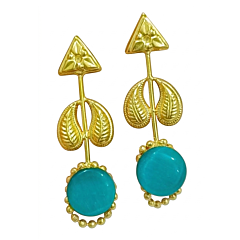 18K Gold Plated Brass Leaf Drop Earrings with Monalisa Stone-Sky blue