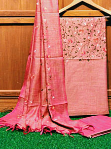 Khadi Cotton Embroidery Suit Piece Set - Premium Unstitched Dress Material