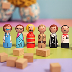 CHANNAPATNA TOYS Peg Dolls Wooden Essential Workers Community Helpers Pretend Play Figurines for Kids & Toddlers 2 Years & above Pack of 6 pcs