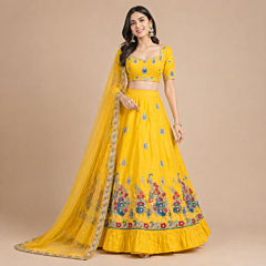Handcrafted Yellow Haldi Lehenga