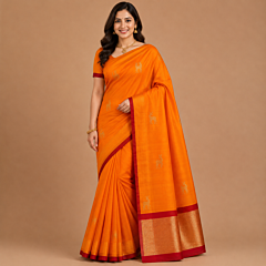 Handcrafted Kancheepuram Silk Saree | Orange