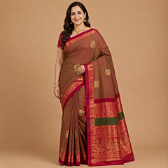 Handcrafted Kancheepuram Silk Saree | Rust
